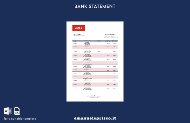 modello word di estratto conto bancario Mozambico Moza in stile verificato
